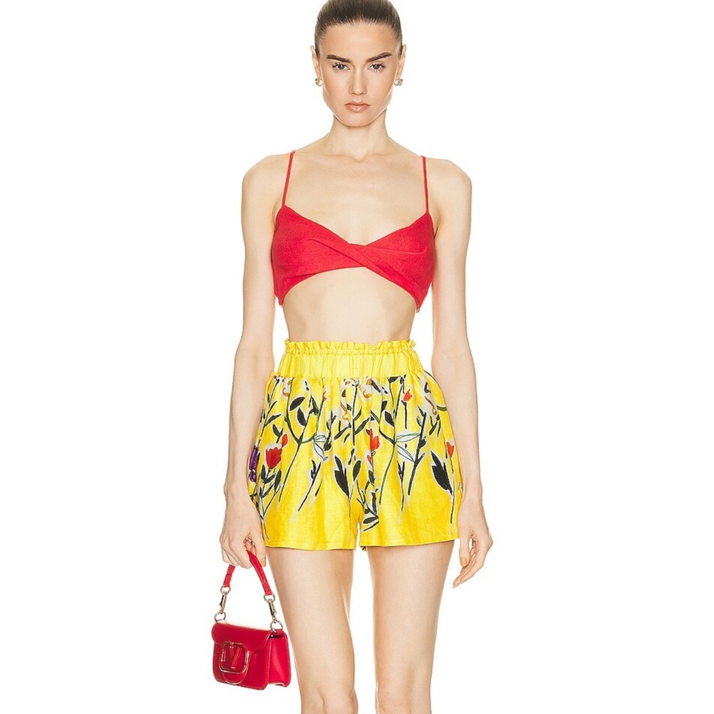 Silvia Tcherassi yellow linen Adelson shorts in golden wallflowers - Picture 3 of 8